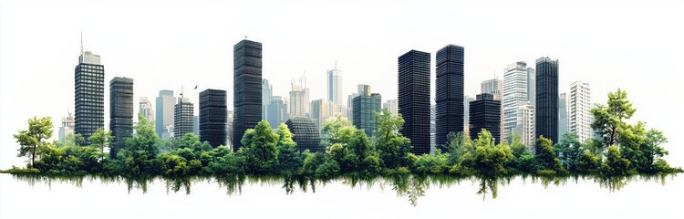 Fototapeta premium A panoramic photo of the entire city skyline, isolated on a white background