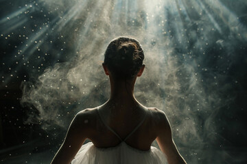 Generative AI picture of beautiful charming ballet dancer ballerina in stage ballroom gown