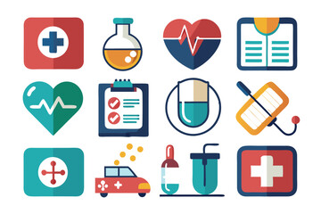 Colorful Medical Icons Set with Healthcare and First Aid Symbols