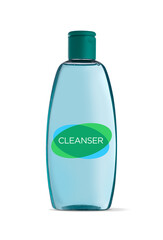 A dummy bottle photo of a cleanser or face wash. Beauty care product with label 'Cleanser' written on it. A mock up of cosmetic product on white background.