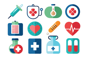 Set of flat medical icons with different medical objects