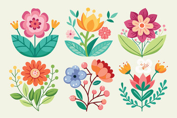 Colorful Floral Designs with Varying Shapes and Styles