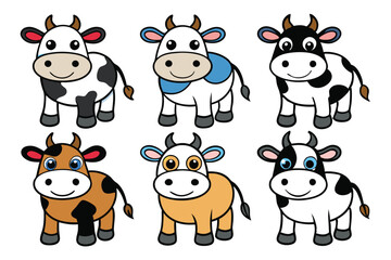 Obraz premium Six Cartoon Cows with Different Colored Patches