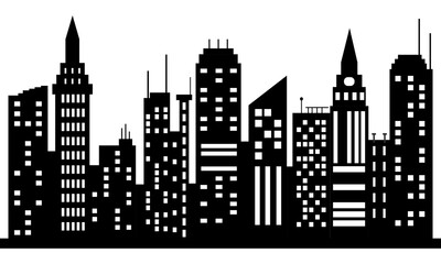 Fototapeta premium Building silhouette cityscape silhouette. Modern flat city architecture urban city ltownscape