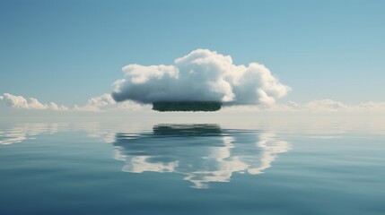 Surreal scene of a floating cloud with a shadow on the ocean.