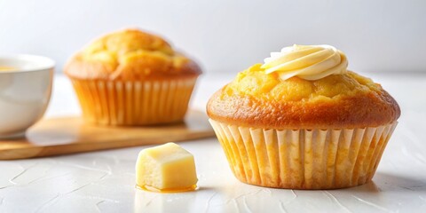 Fresh cornbread muffin with honey butter isolated on white background, perfect for breakfast or snack , cornbread, muffin