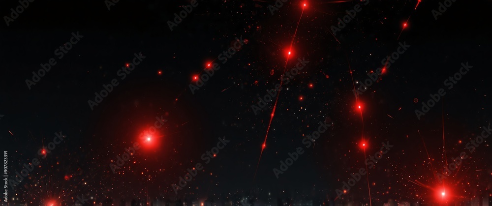 Wall mural red abstract lights in space plain black background wide angle panoramic view backdrop copy space