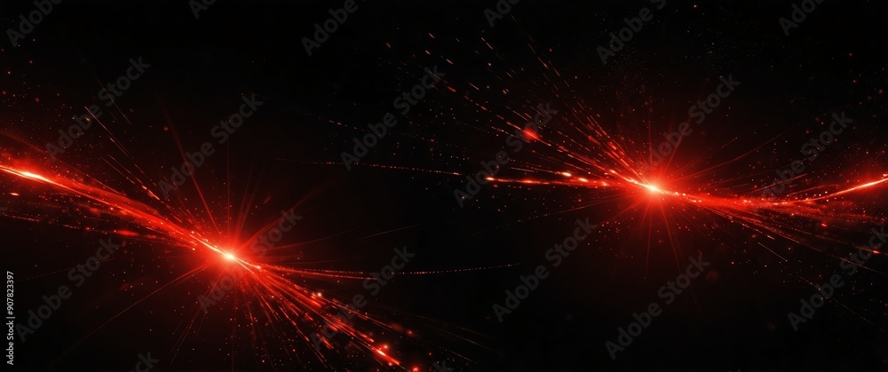 Wall mural red abstract lights in space plain black background wide angle panoramic view backdrop copy space