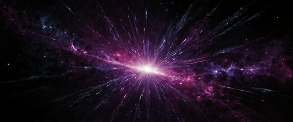 purple lights explosion in space galaxy plain black background wide angle panoramic view backdrop copy space