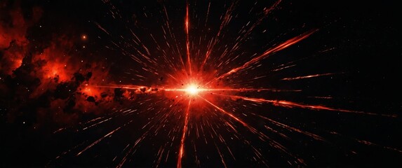 red lights explosion in space galaxy plain black background wide angle panoramic view backdrop copy space