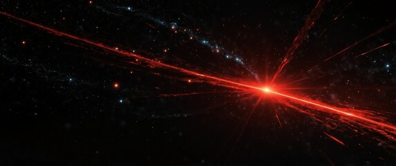 Naklejka premium red motion lights in space galaxy plain black background wide angle panoramic view backdrop copy space