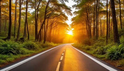 Fototapeta premium Forest Road at Sunrise