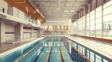 Naklejka premium Empty Swimming Pool with Yellow and Red Lanes