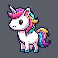 Cute Unicorn Vector Sticker Design with Flat Colors on Black Background
