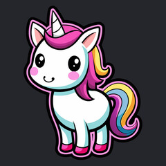 Fototapeta premium Cute Unicorn Vector Sticker Design with Flat Colors on Black Background 