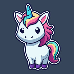 Naklejka premium Cute Unicorn Vector Sticker Design with Flat Colors on Black Background 