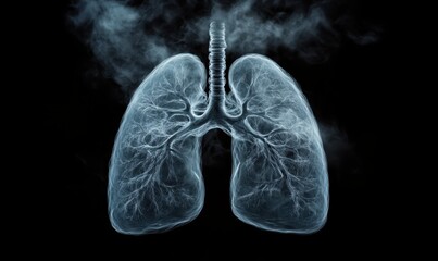 Digital art representation of human lungs with smoke, symbolizing respiratory health and the effects of smoking on the pulmonary system