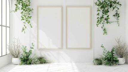 Fototapeta premium The elegance in Simplicity Minimalist Studio is set against a beautiful floral backdrop