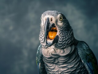 Obraz premium Medium shot of Colorful photo of bird with wide opened mouth, themed background, 