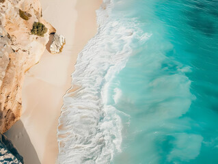 Aerial View of a Sandy Beach and Turquoise Water Photo