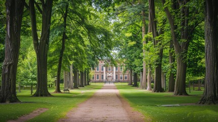 Obraz premium Pathway Through a Tree-Lined Avenue.