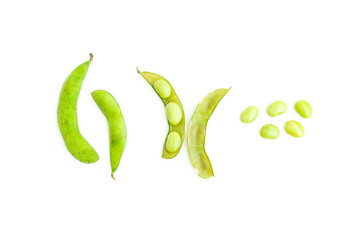 Green soybeans isolated on white background, Edamame beans 