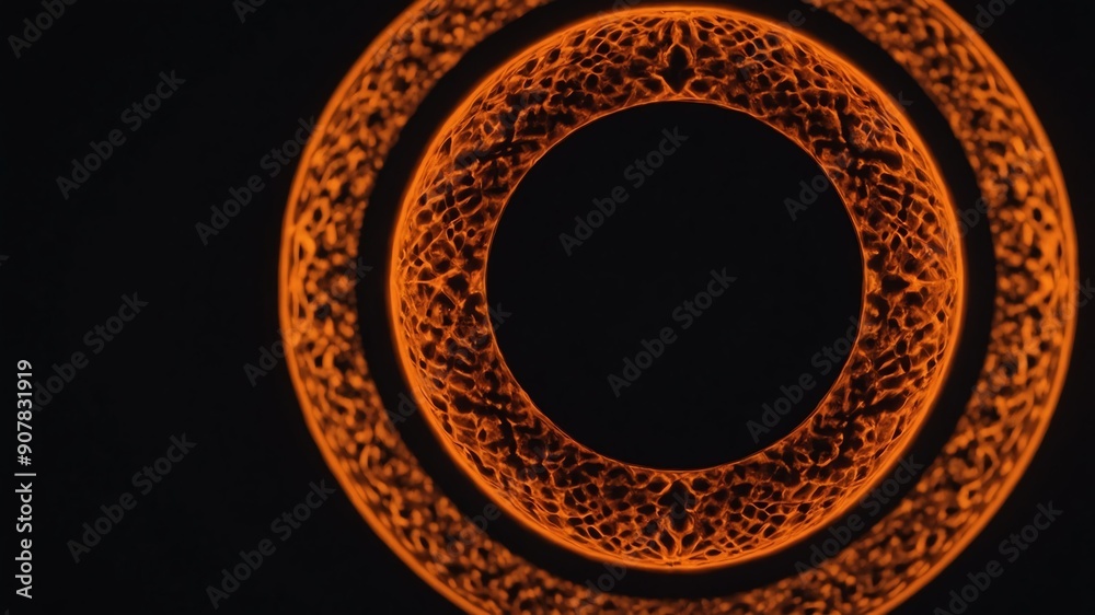 Wall mural orange glowing circle abstract in black background copy space design