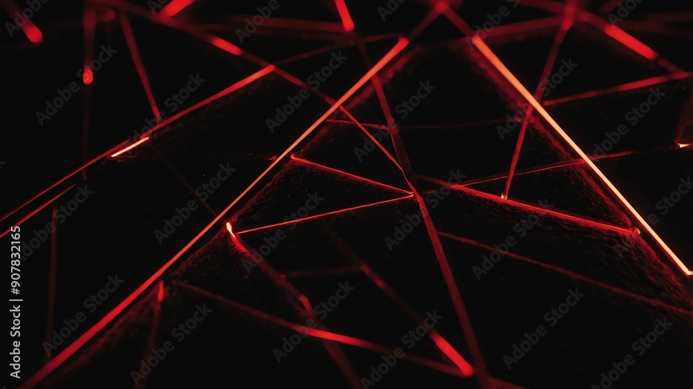 Wall mural red glowing triangles abstract in black background copy space design