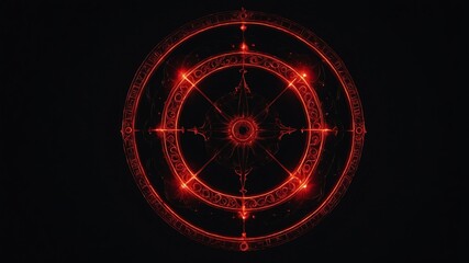 red glowing magic circle in black background copy space design
