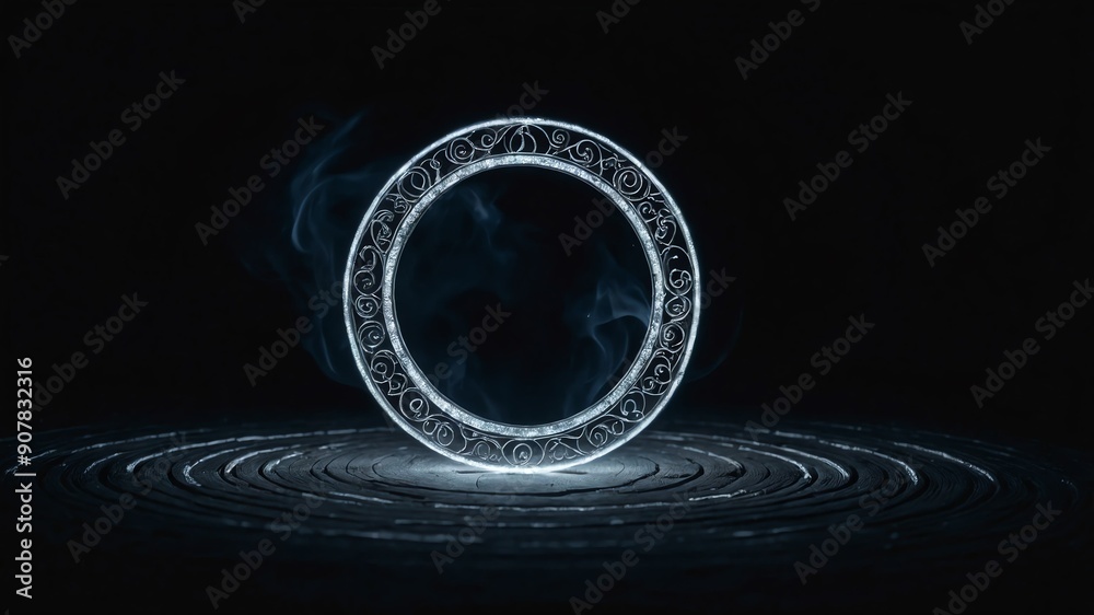 Wall mural white glowing magic circle in black background copy space design