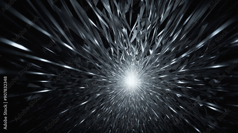 Wall mural white glowing triangles abstract in black background copy space design
