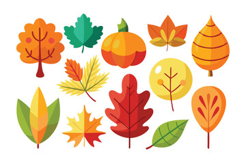 Autumn Leaves, Tree, and Pumpkin Illustration