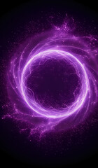 Obraz premium A ring of purple neon energy waves on a dark background with magical sparks