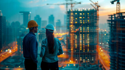 Business professionals negotiating real estate deals on a construction site. Business negotiations between business professionals in their field
