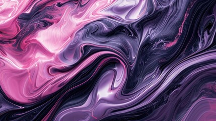 Obraz premium Fluid marble design with dynamic pink and black swirls abstract liquid paint background. Wallpaper Desktop