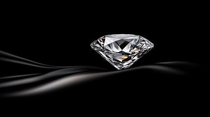 A single flawless diamond on black velvet, side light emphasizing its facets