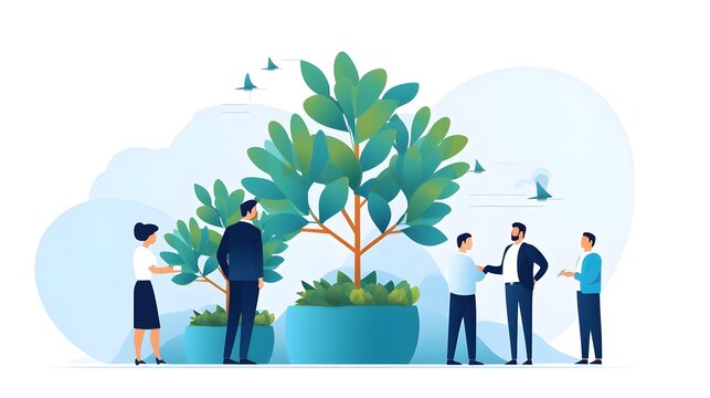 Creative illustration of people and trees in a vibrant color scheme.
