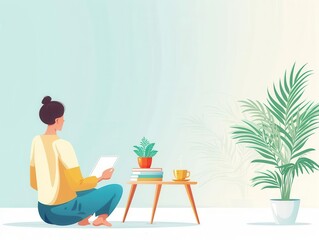 Fototapeta premium Digital SelfCare Routine Illustrate or photograph a person using various digital tools and apps for their mental health selfcare routine
