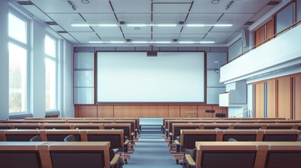 Empty Lecture Hall with Projection Screen.