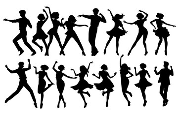 set of shadow dancing people silhouette vector