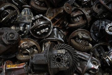 Car gear remains that are no longer usable and waiting to be recycled