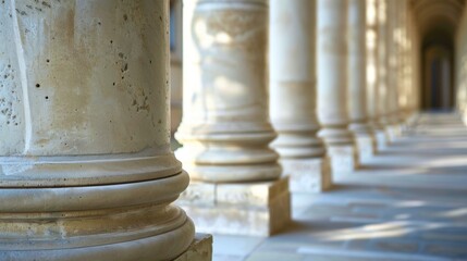 Stone Columns in an Ancient Building.