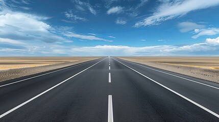 Fototapeta premium Realistic images with full HD resolution Wide-open highway stretching into the horizon with dramatic clouds, midday sunlight, more clarity with clear light and sharp focus, high detailed