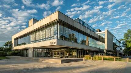 Obraz premium Modern Concrete Building with Glass Facade.