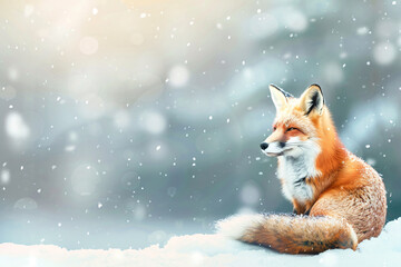 cute fox sitting in winter forest