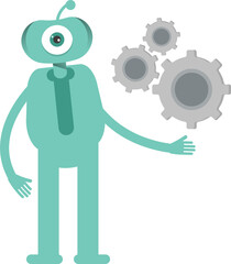 Monster Character Holding Gears
