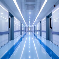 Fototapeta premium an empty hospital corridor in a blue shade.