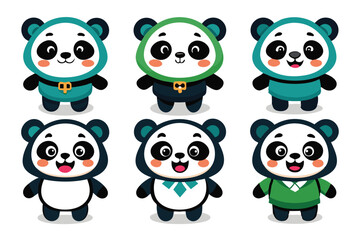 Obraz premium Six Cute Cartoon Pandas with Different Outfits