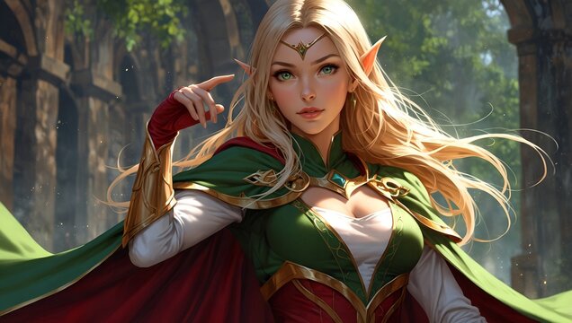 female elf in hero pose