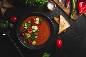 Gazpacho. Cold tomato soup with basil